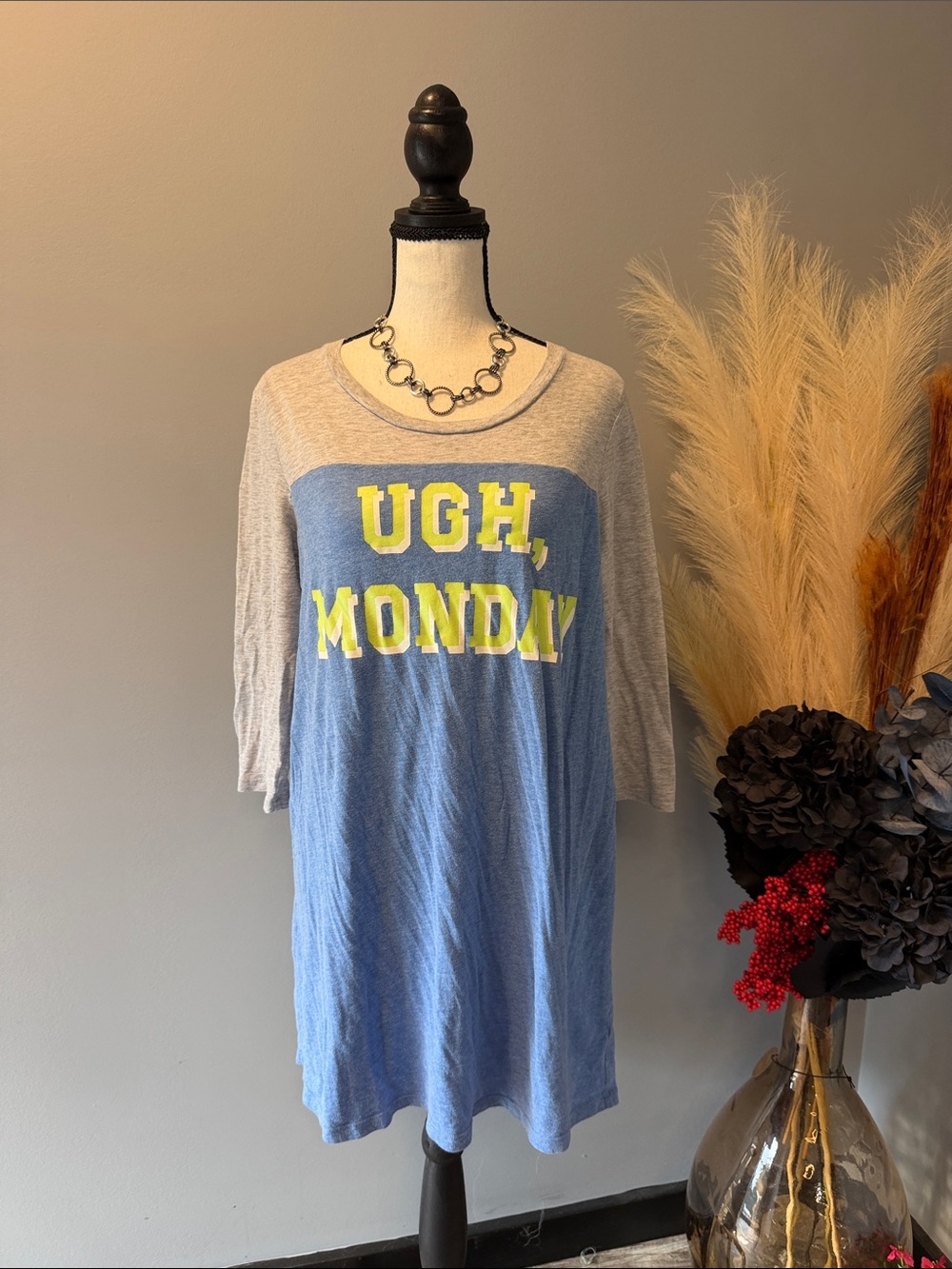 No Boundaries "UGH, MONDAY" Blue and Gray Sleep Shirt